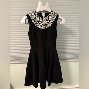 Needle & Thread Black Dress with White Floral Collar Detail